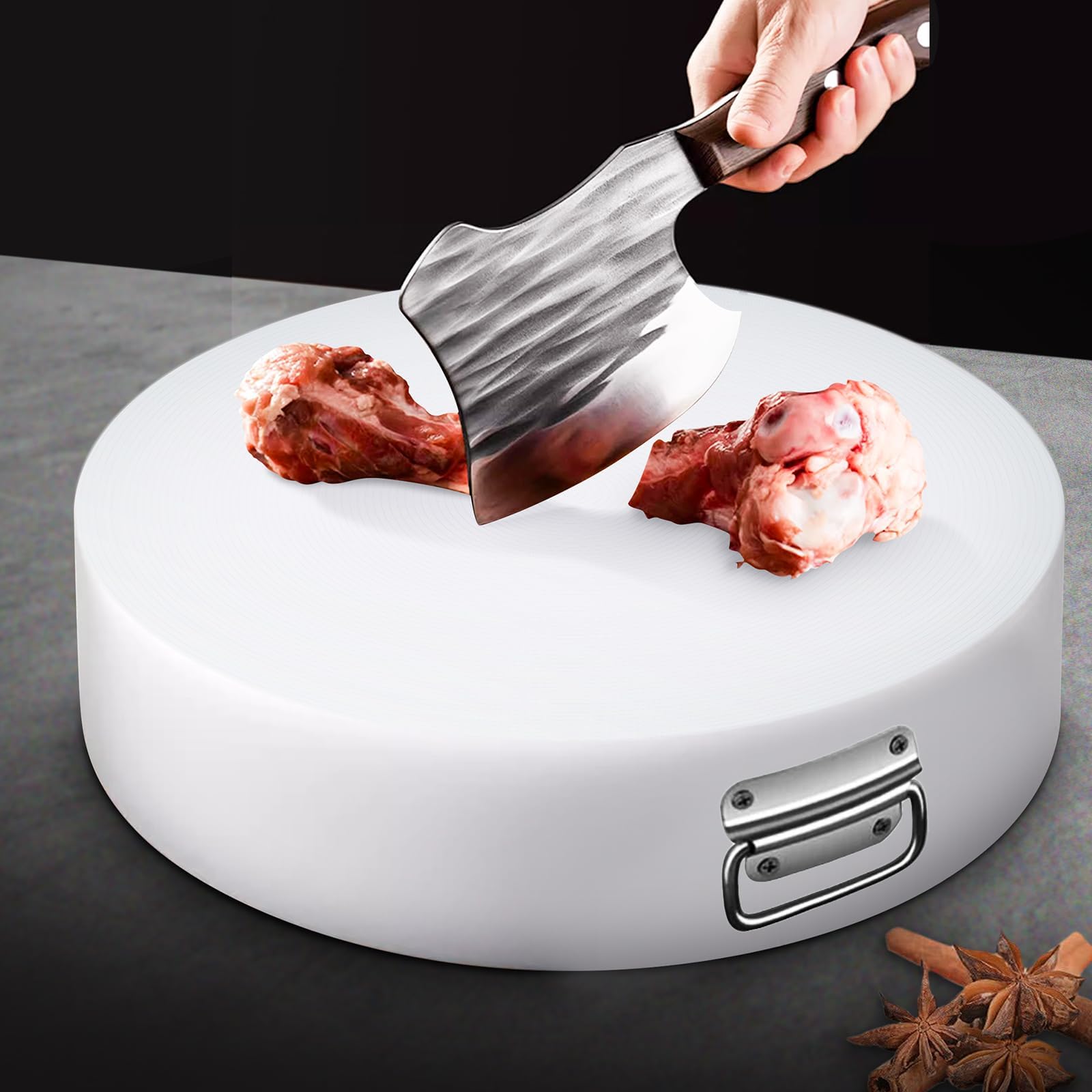 Tabla de cortar redonda grande de plástico de 18.9 pulgadas, tabla de cortar comercial, resistente, antideslizante y gruesa para cocina de carne