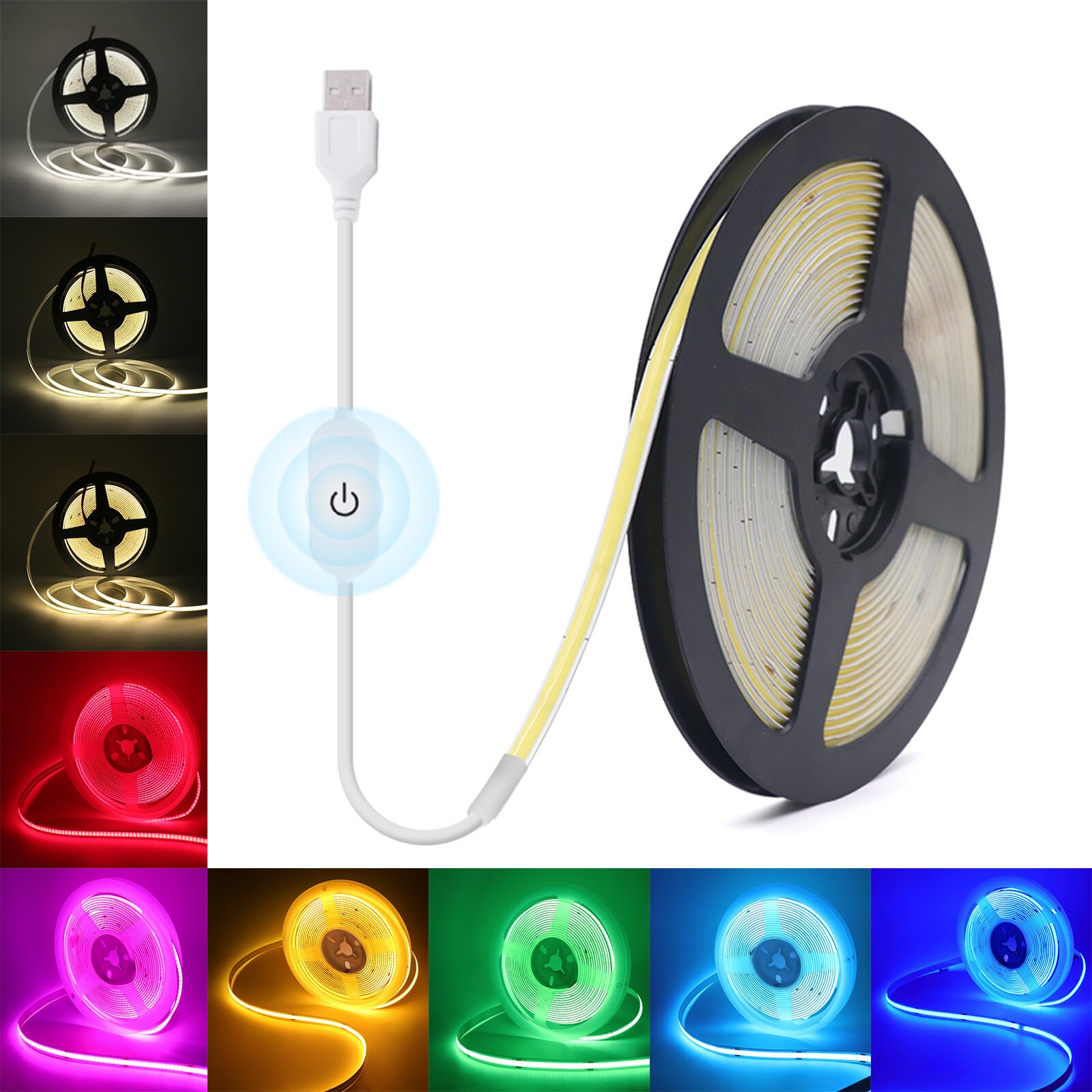 KAFULA 5V Dimmable COB LED Strip [2M, Blue], USB Powered, 320 LEDs/m Cuttable FCOB LED Fairy Light CRI85+, Home Decorative Lighting - Power Supply Not Included
