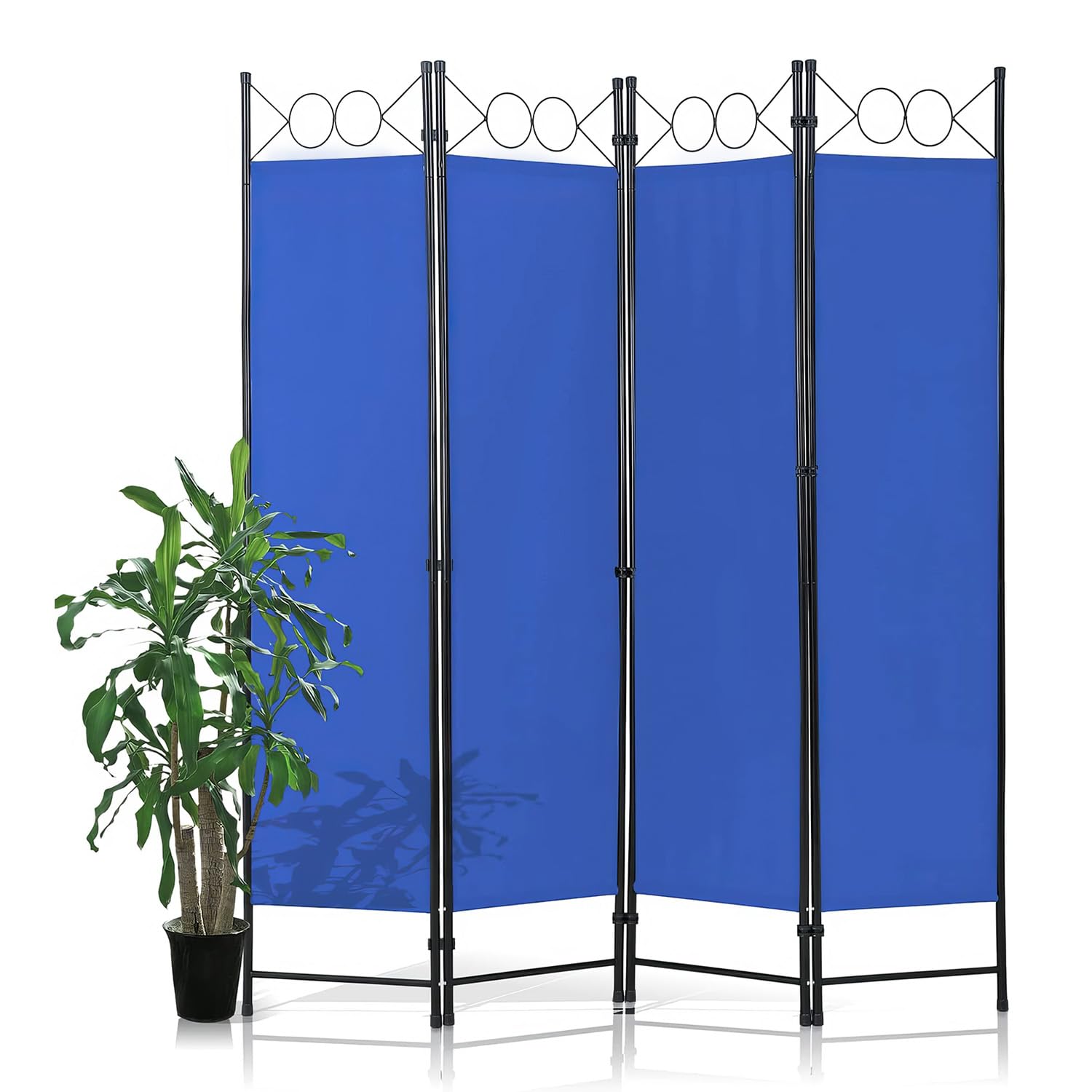 Room Divider 4 Panels 6FT Room Divider Wall Folding Privacy Screens with Steel Frame Freestanding Partition for Home Office Bedroom, Blue