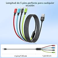 Vista 8 de Travel Essentials - Cable de carga múltiple [2 unidades de 5 pies], accesorios de automóvil, cables de carga 4 en 1, cable USB, cargador de teléfono