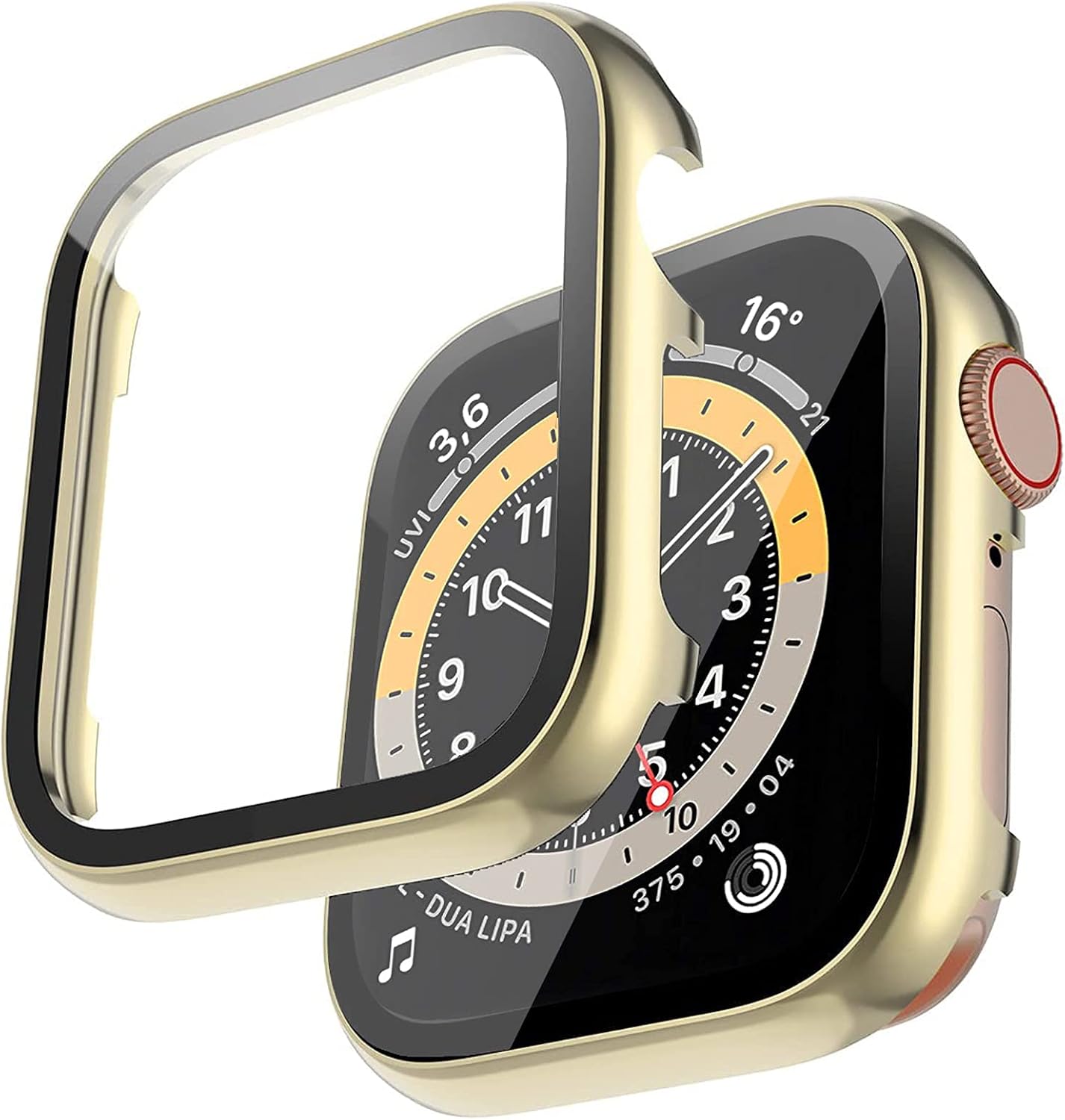 Miimall Compatible for Apple Watch 40mm Metal Cases with Screen Protector, Glossy Aluminum Case HD Tempered Glass Screen Protector Bumper Case Cover for Apple Watch 40mm Series SE 6 5 4(Gold)