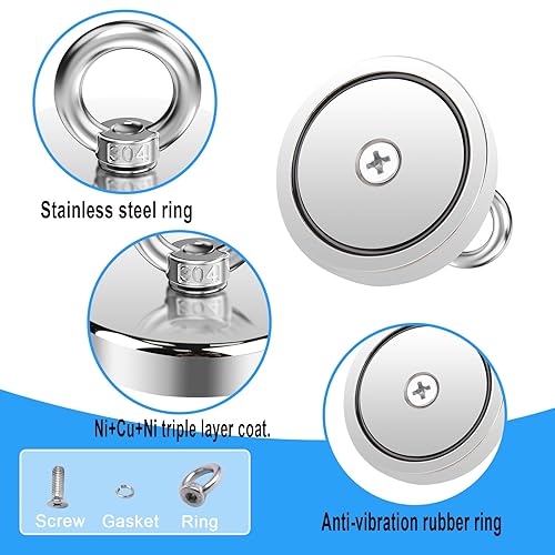 Miniatura 12 de Imanes de pesca de neodimio súper fuertes, potentes imanes de alta resistencia de 1.260 in, disco magnético grande de tierras raras con perno de ojo