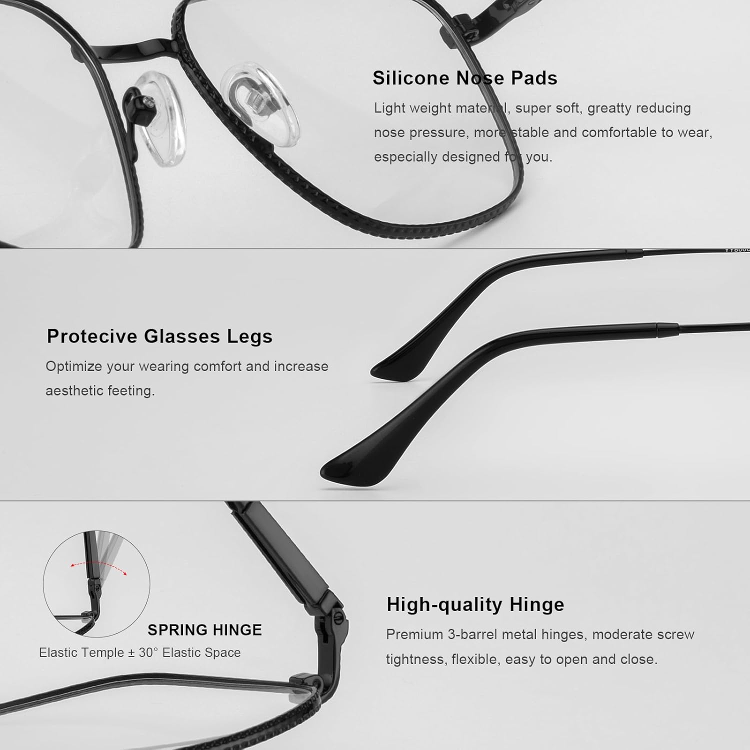 Classic Square Reading Glasses for Men Women Light Blocking Computer Readers Spring Hinge Metal Frame Acetate Legs - Image 5