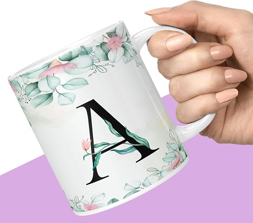 NH10 DESIGNS Colorful Floral Alphabet Letter A Printed Coffee Mug For Girls Boys Friends Love Kids Best Gift For Birthday ...