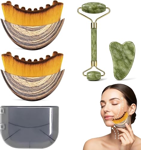 4 Pièces Lymphatic Face Brush(Jade Gua Sha et Rouleau de Ptyism