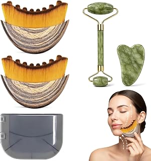 Ptyism 4 Pièces Lymphatic Face Brush(Jade Gua Sha et Rouleau de Jade) Brosse Contour du Visage丨Brosse Visage Lymphatique p...