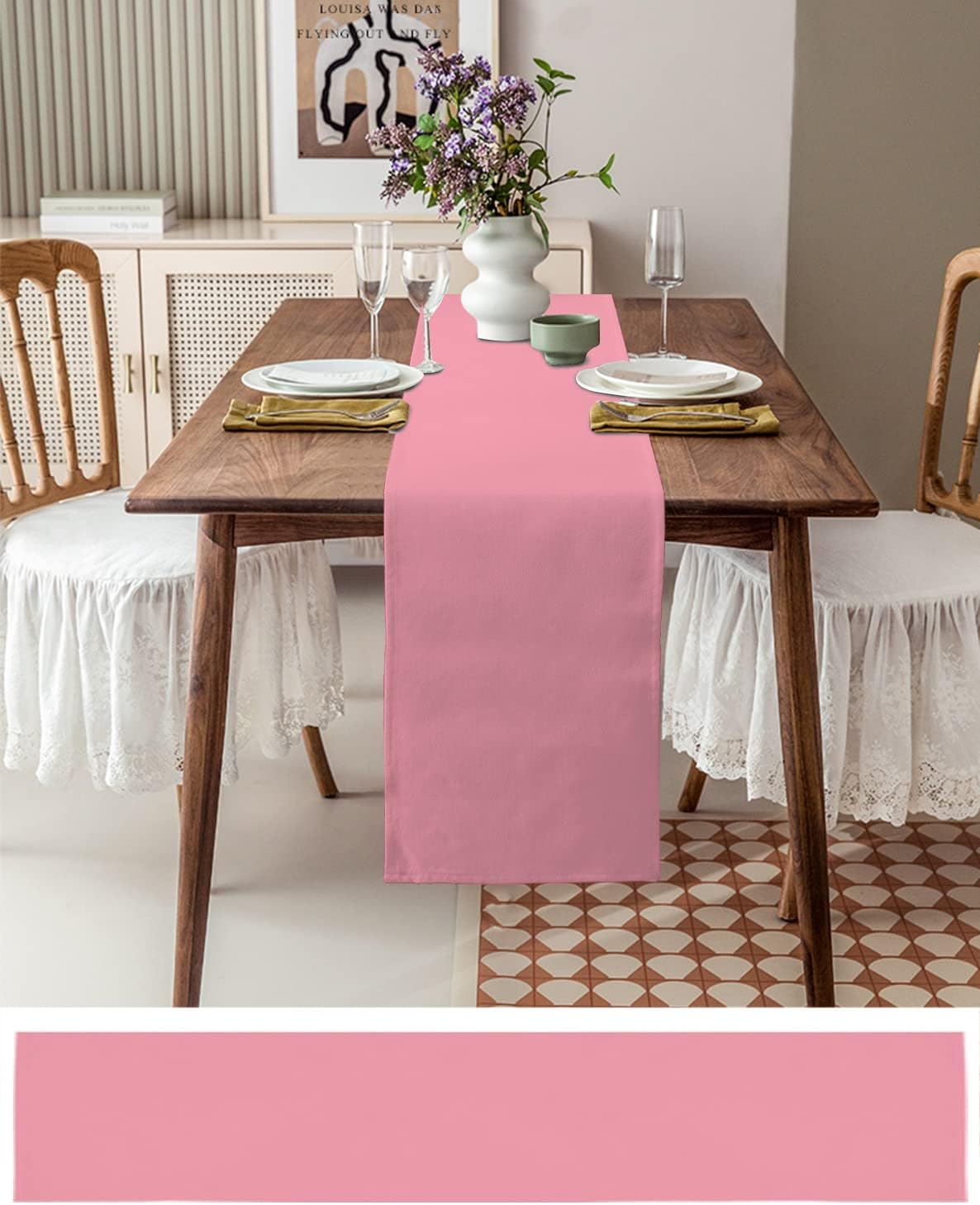 Dining Table Runner Dresser Scarves, Pure Pink Solid Color for Girls Table Runners 90 inches Long,Non-Slip Washable Coffee Table Runners for Wedding Holiday Party Table Decoration