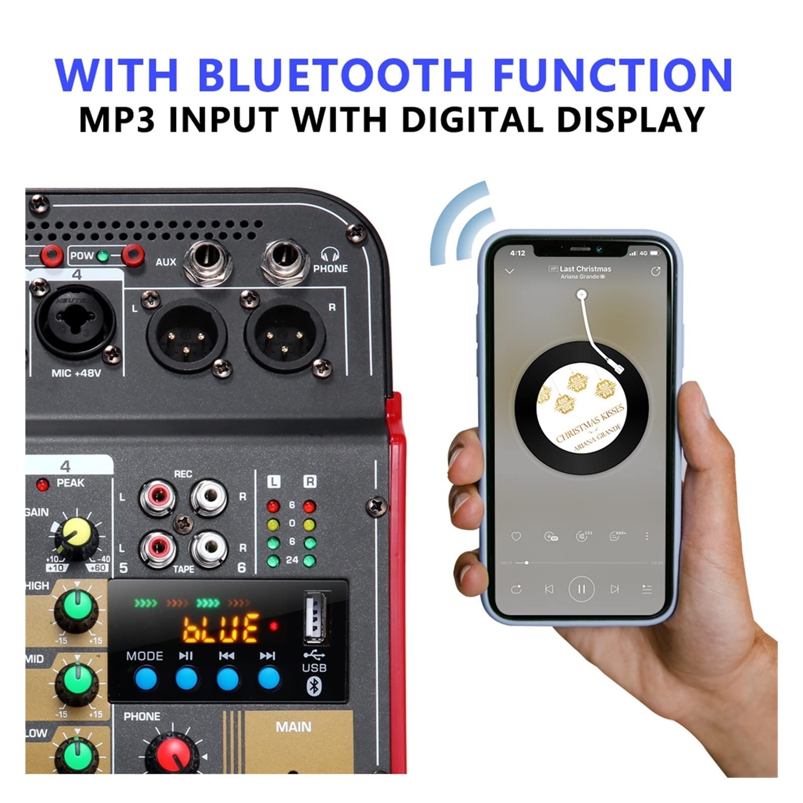 Mixer Audio, Controller DJ, Mixer Audio, Mixer a 4 canali con Effetti AUX e Alimentazione Phantom a 48 V per studi Professionali e Amanti della Musica, Ideale per Feste in casa e Karaoke.