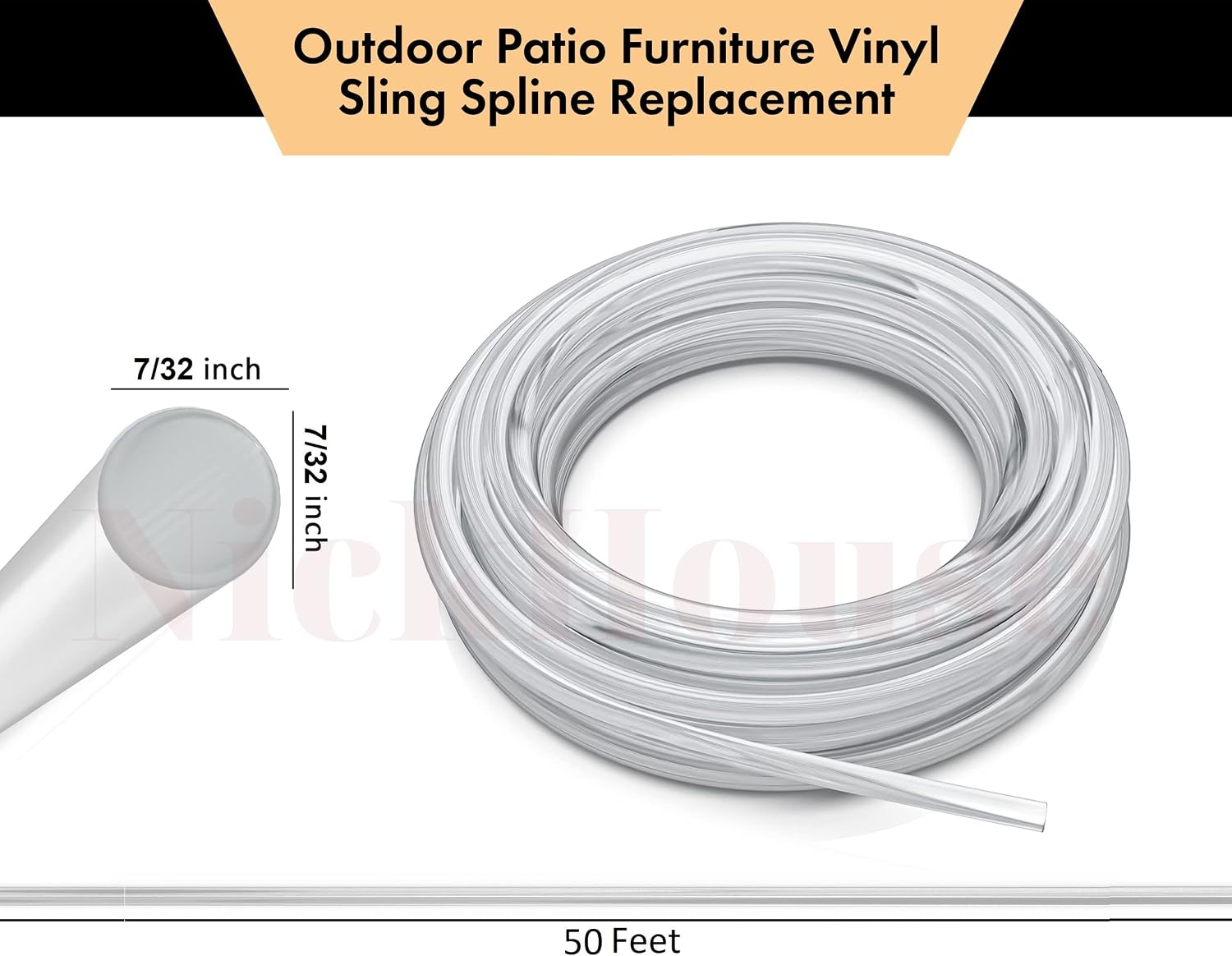 50' Foot .22" Vinyl Sling Spline for Sling Chair Repair Patio Pool Outdoor Furniture Replacement Awning Cord