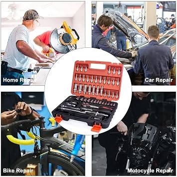 46 Piece/Set of Car Repair Tool Kit Socket Set Car Repair Tool Ratchet Torque Wrench Combo Auto Repairing Tool Set Red