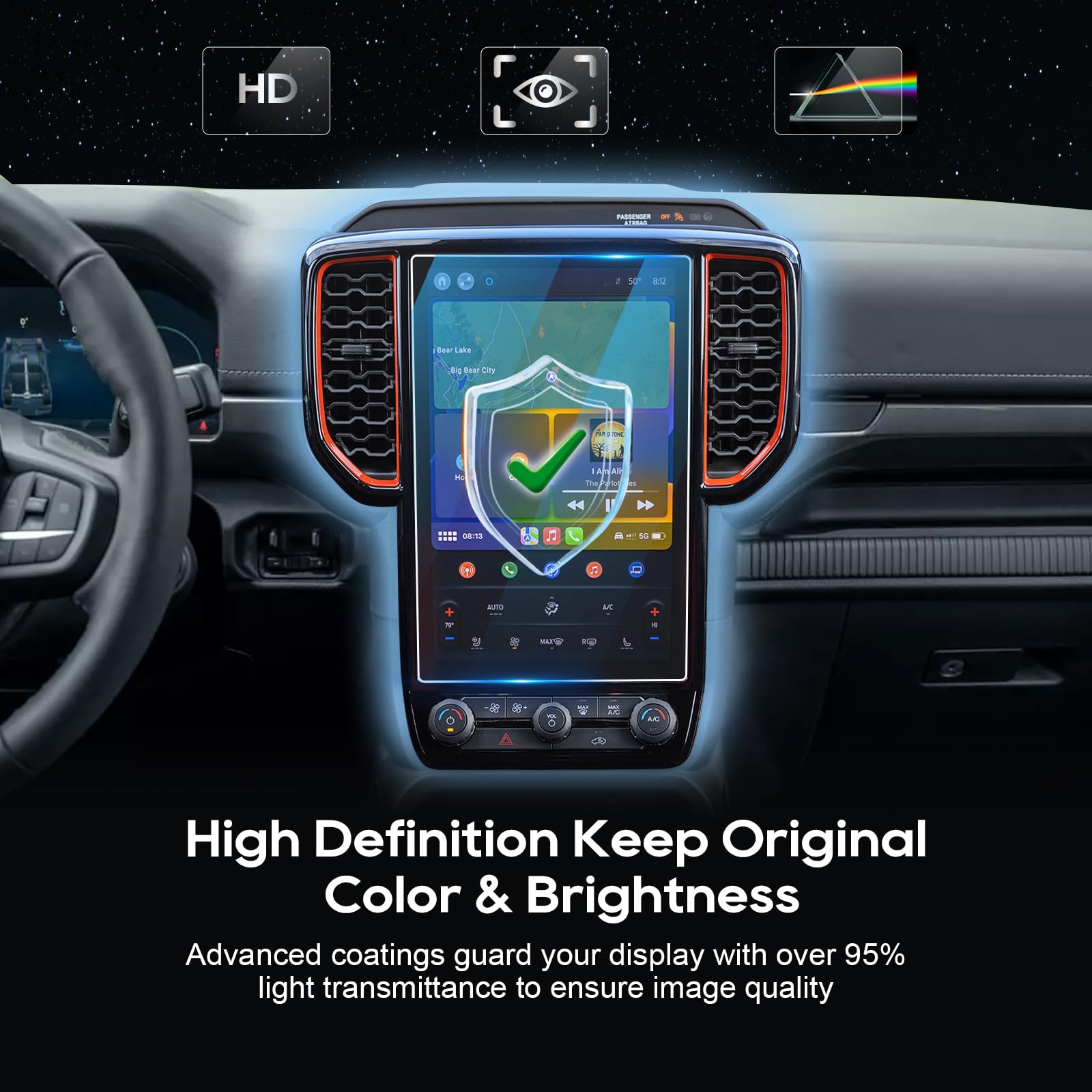 LFOTPP [2 adet] Yeni For-d Ranger Wildtrak X XLT 2023 2024 12 inç Sync Navigation Koruyucu Folyo, Ranger 30,5 cm Nano PET 5H Çizilmez Navigasyon Parmak İzi Ekran Koruyucu Folyo Aksesuar