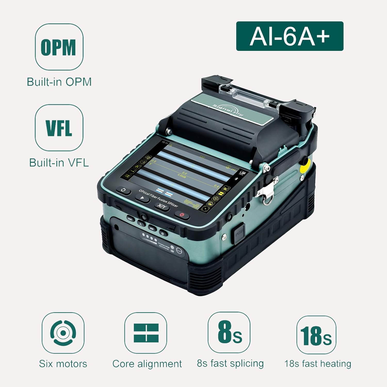 Signal fire AI-6A+ Fusion Splicing Six Motor Core Alignment Fiber Fusion Splicer with OPM and VFL, Automatic FTTH Fiber Optical Welding Splicing Machine Splicing 8S Heating 18S - Image 2