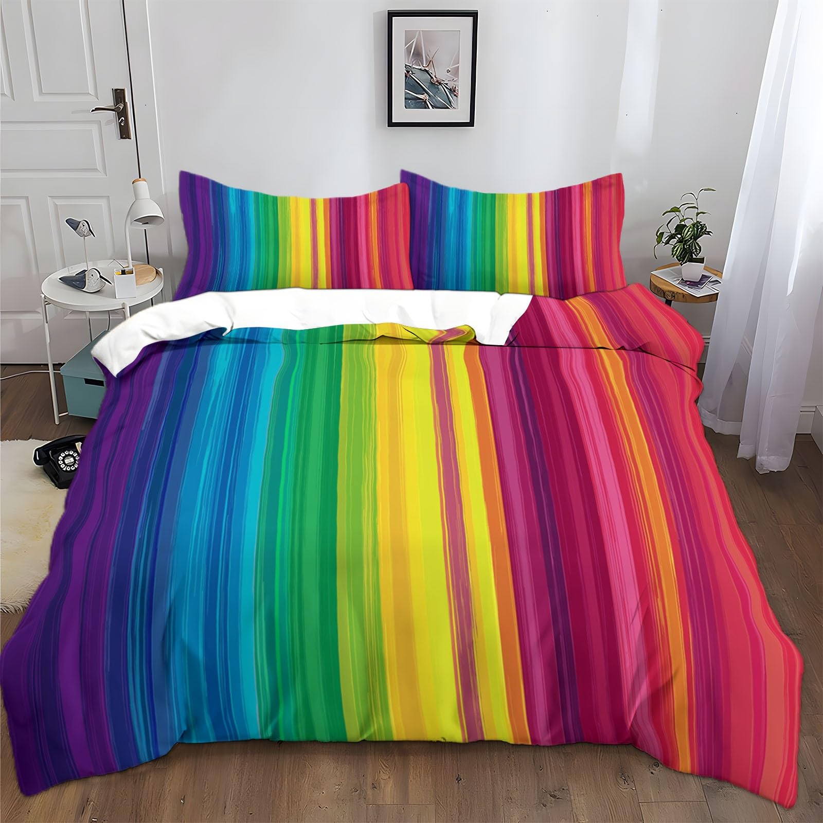 Zestaw pościeli z gradientem tęczowym, 220 x 240 cm, kolor pościeli, dla chłopców i dziewczynek, miękka, oddychająca, z mikrofibry, zestaw z zamkiem błyskawicznym