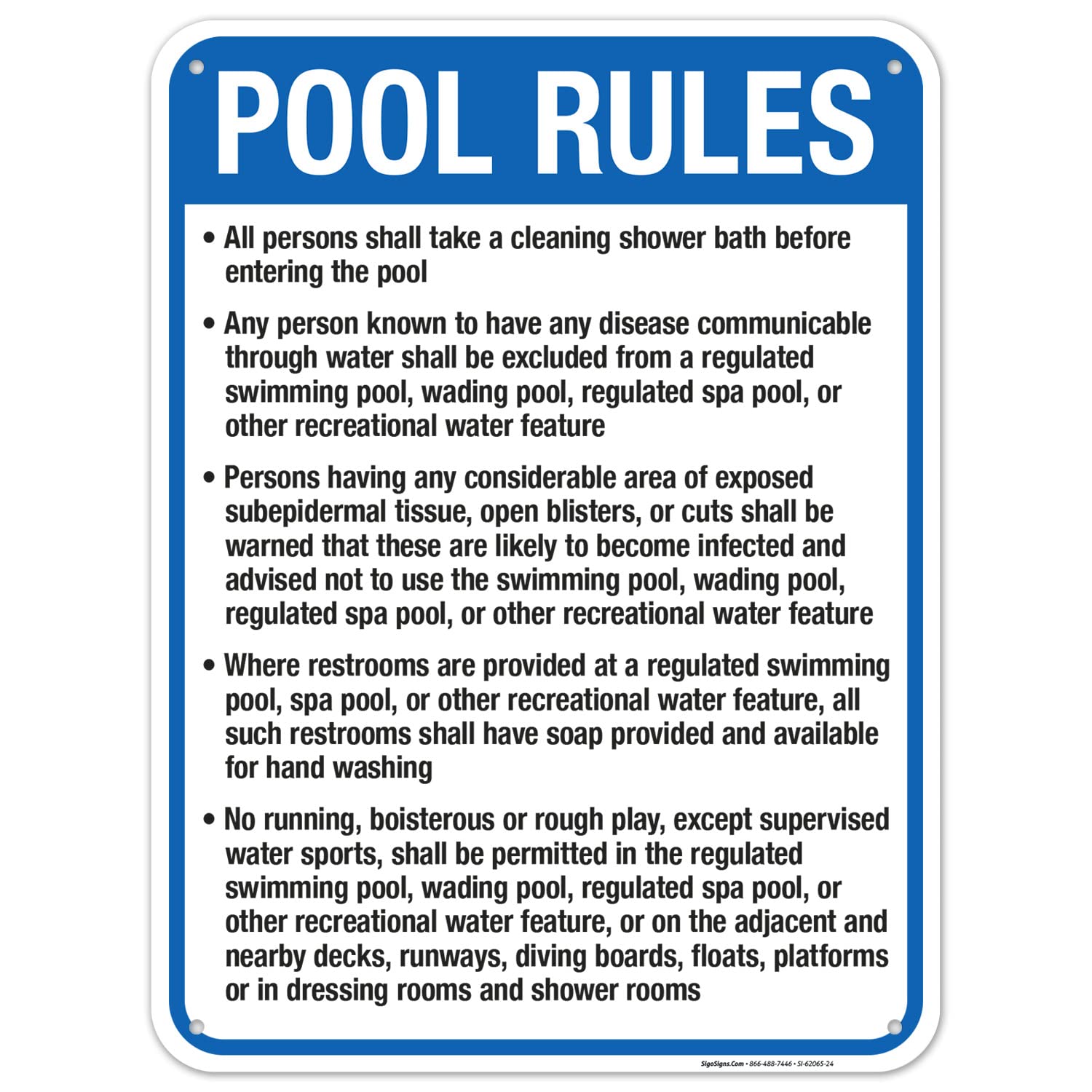 Kansas Pool Rules Sign, Complies with State of Kansas Pool Safety Code, 18x24 Inches, 55 mil Thick HDPS (high Density polystyrene), Made in USA