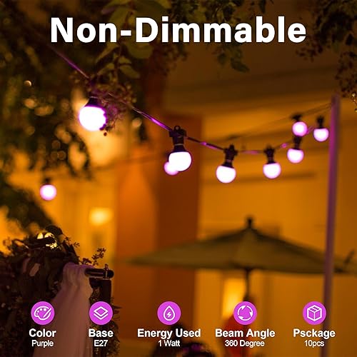 Miniatura 8 de Bombillas LED de color púrpura oscuro rosado 1 vatio de bajo lúmen, luz nocturna de 10 vatios equivalente, base media E26E27, iluminación de