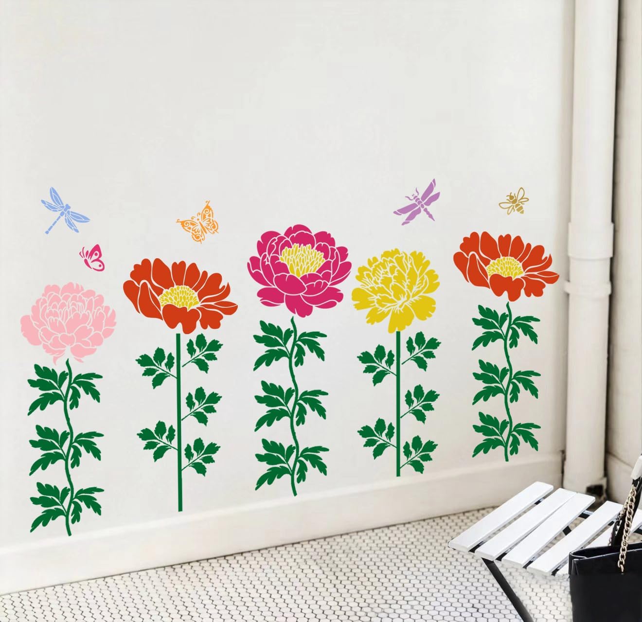 Large Flower Stencils for Wood Fence Peony Stencils for Painting Walls image 2
