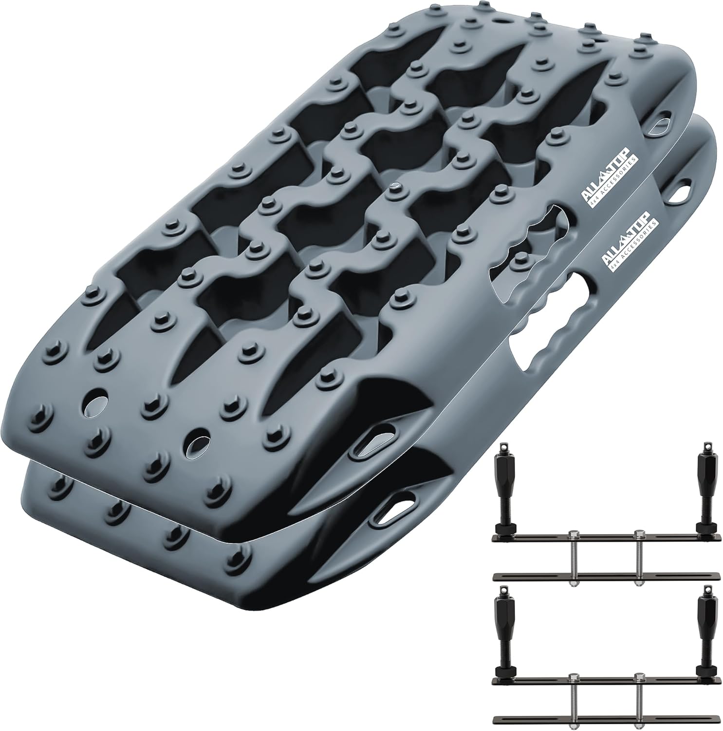ALL-TOP Recovery Traction Boards Mini, Off Road Bendable Tire Friction Tracks for Sand Mud Snow, 2PCS & Mounting Kit (3rd Gen, Gray)