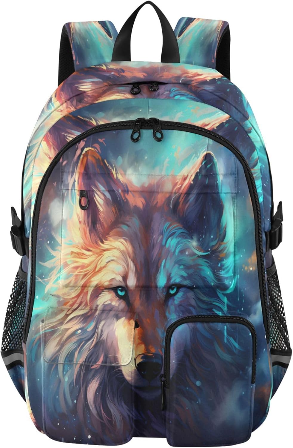 ALAZA Cool Wolf Face Backpack Travel Laptop Backpack for Women Men School College Bookbag Casual Daypack Mulitiple Pockets
