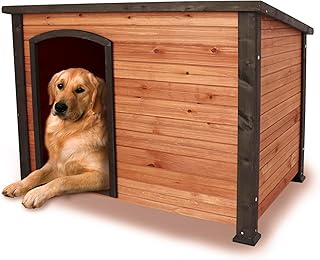 Large Wooden Dog House Outdoor Weatherproof Dog Houses for Dogs Outside Indoor Doghouse Large Breed Dog Kennel for Winter with Raised Feet, Orange+Black