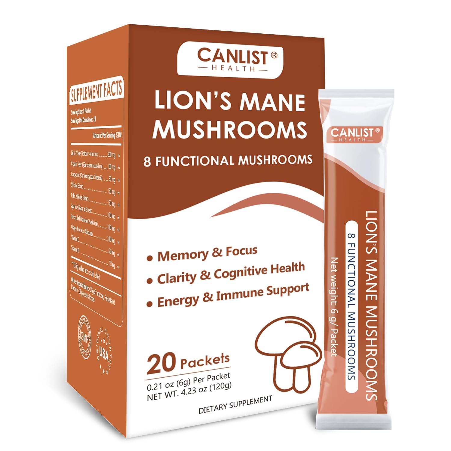 CANLIST Lion's Mane Mushroom Powder with Lions Mane, Cordyceps, Chaga, Reishi, Shiitake, Boletus, Agaricus Bisporus, Turkey Tail for Better Energy,
