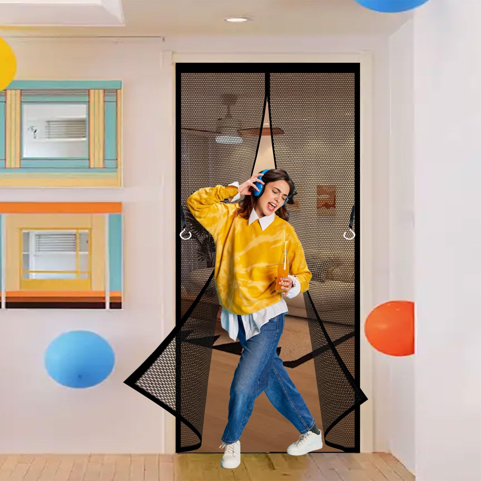 Liujyuan Black Magnetic Fly Insect Screen Door 116 X 245 Cm With Magnets, Magic Tapes, Polyester Fly Screen Curtain No Drill Installation, Keep Bugs Out Pet And Kid Friendly,