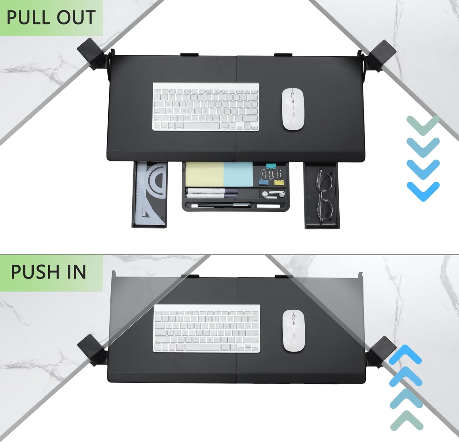 ETHU Keyboard Tray Under Desk, Ergonomic Corner Keyboard Tray with 180° Adjustable C Clamp for L Shape Desk 26.77" X 12.2" Easy to Install, Computer Keyboard Stand for Home and Office(Black)