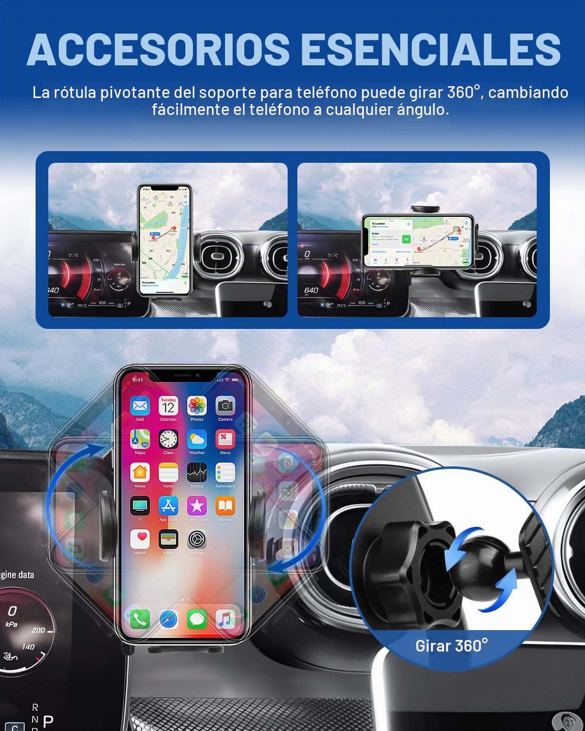 Autorder Soporte de teléfono de Coche para Mercedes Benz Clase C 2022-2026/GLC 2023-2026, Accesorios de Montaje de teléfono, Pantalla de teléfono Celular, Soporte de automóvil, Manos Libres, rotación