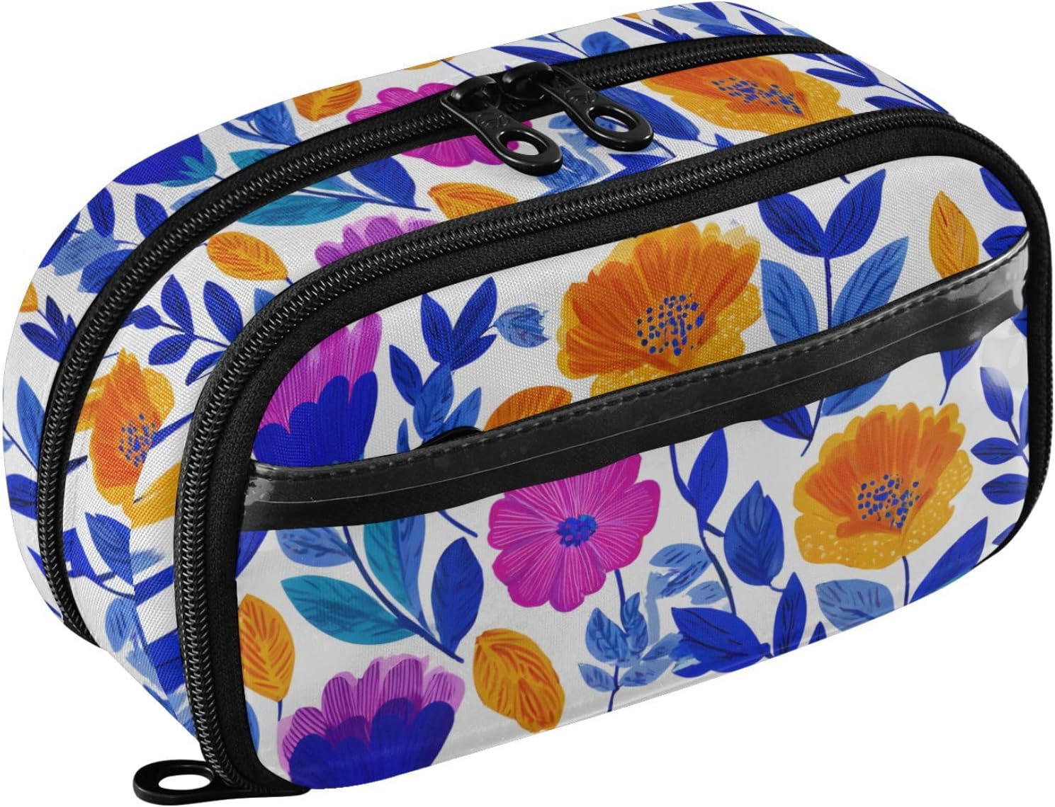 ALAZA Yellow Purple Flowers Large Capacity Pencil Case, Aesthetic Stationery Organizer Bag with Clear PVC Window, High Capacity Pen Pouch with Dividers for School Office Travel
