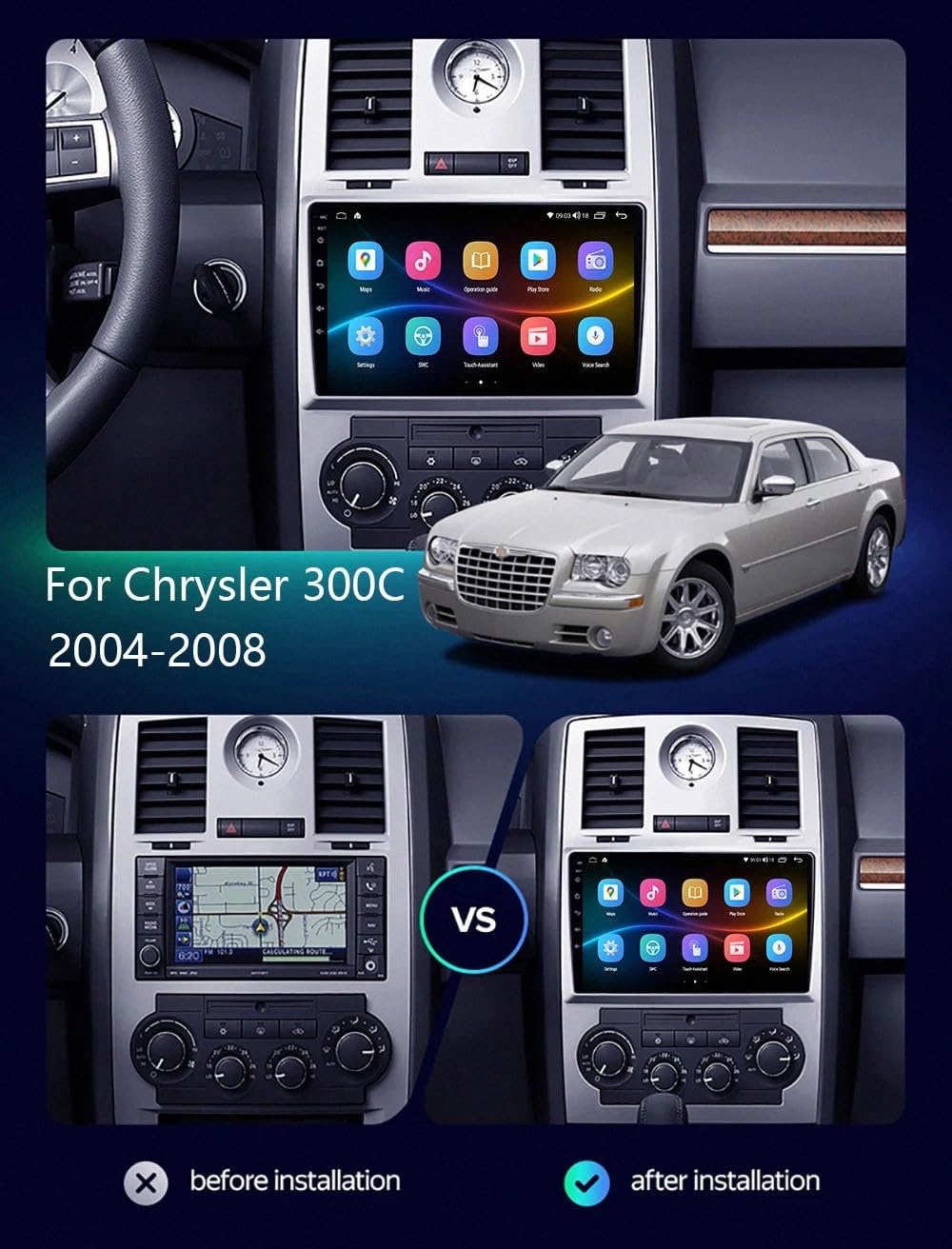 Wyświetlacz Carplay dla Chrysler Aspen 300C 2004-2008 Przenośne Radio Samochodowe Z Ekranem Dotykowym Hd, Funkcją Mirror Link I Carplay;, 4 Rdzeń 1G+16G