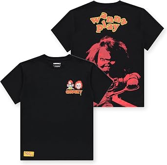 Chucky Mens Childs Play T-Shirt - Front and Back Print and Rubber Patch - Good Guy - Official Merchandise Horror Tee