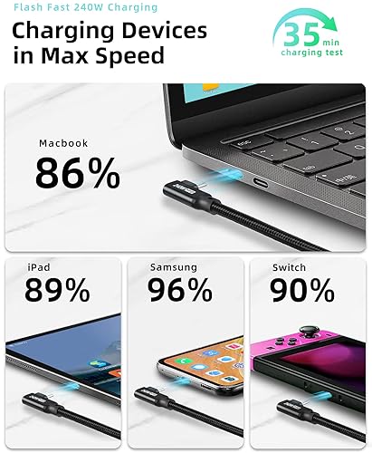 Miniatura 6 de Cable USB C a USB C de 240 W, PD 3.1 USB2.0 tipo C a C 5A, cable de carga rápida en ángulo recto compatible con MacBook ProAir, iPad Pro12.911Air,