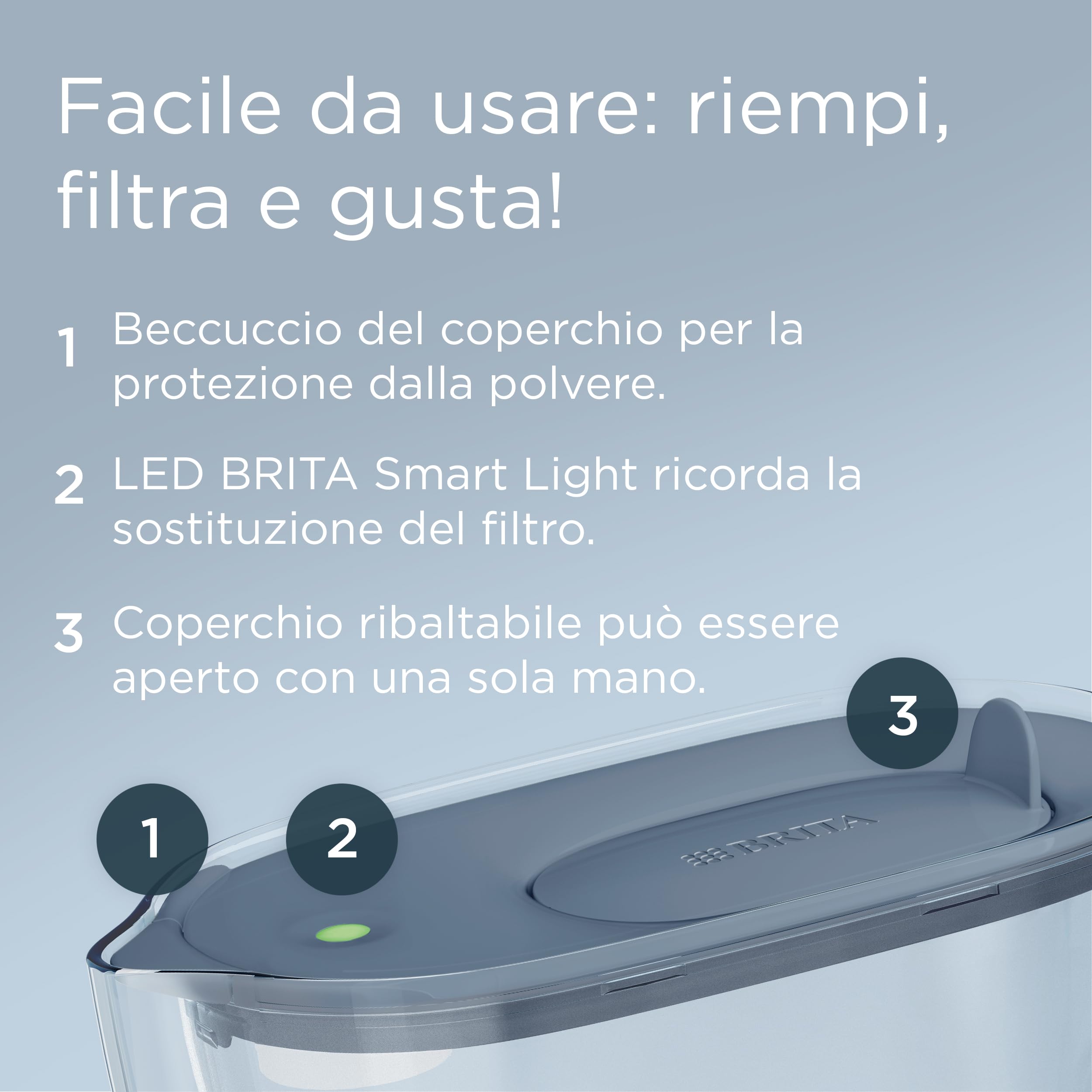 BRITA Caraffa Filtrante Acqua Style Essential Stone Blue 2.4 L con 3X MAXTRA PRO PURE PERFORMANCE