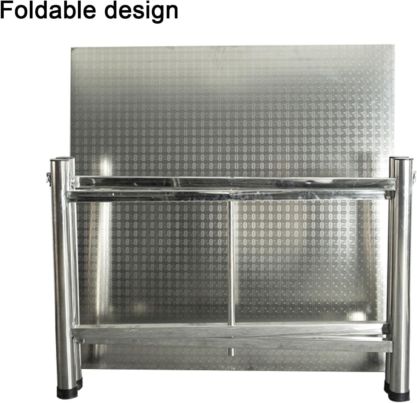 Foldable Kitchen Workbench Stainless Steel Work Table Square Countertop Snap-On Design Precision Welding Rubber Feet Thickened Tabletop Reinforced Crossbeams Brushed Finish