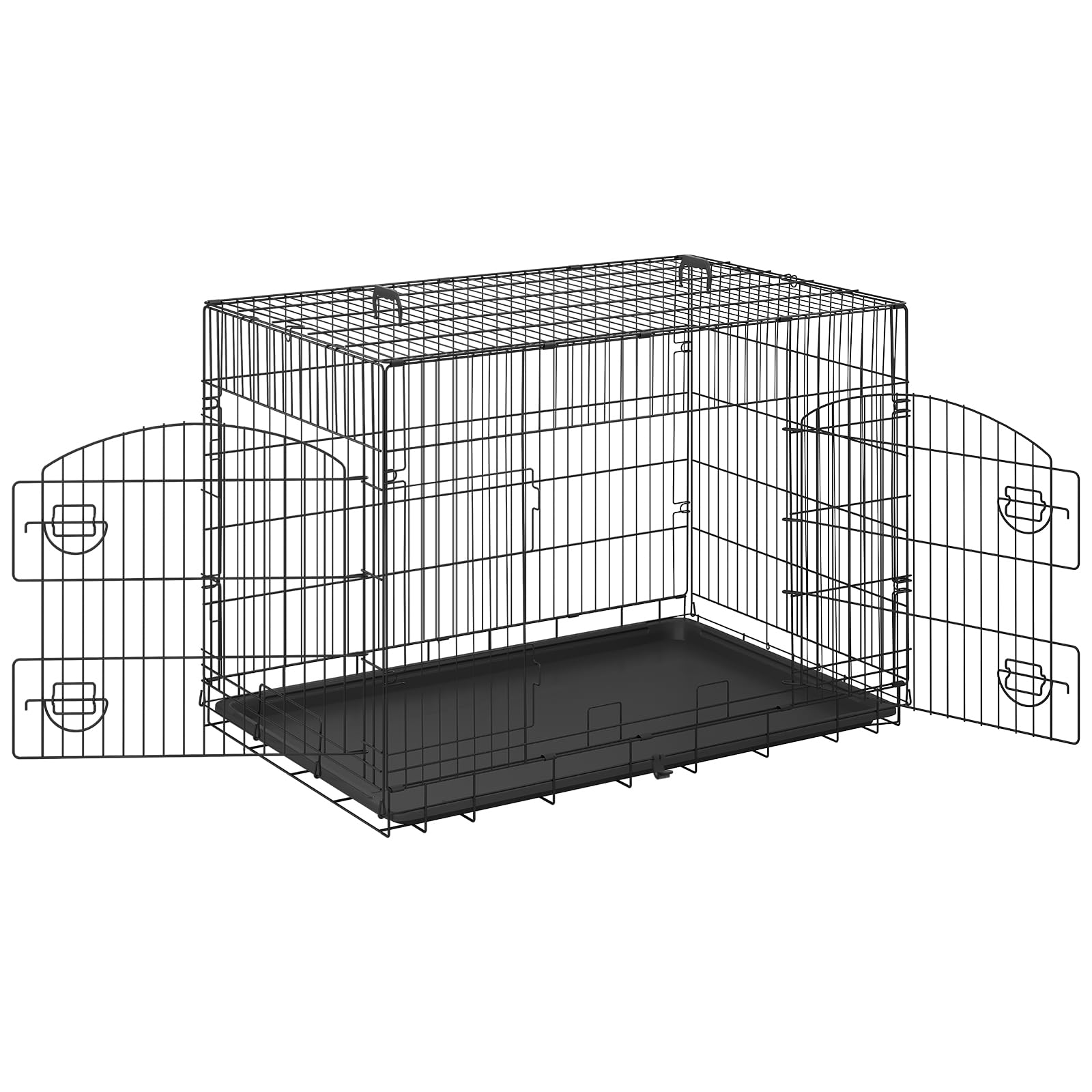 EUGAD Hundebox, Hundekäfig Metalldraht mit ausziehbare Bodenschale | Hundekäfig Faltbar 2 Türen, Hundebox zuhause 108x76x69cmTransportkäfig, Hundetransportbox für Hunde Welpe mittelgroße