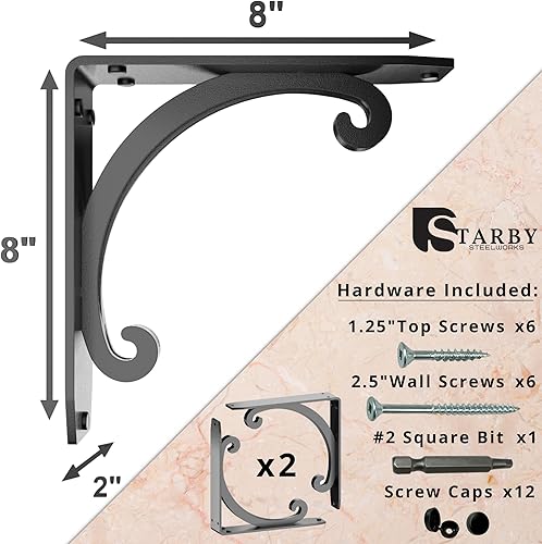 Miniatura 3 de Starby Southern Charm - Soportes de acero resistente para repisa de chimenea, estante flotante, soporte de encimera, soldado a mano (paquete de 2)