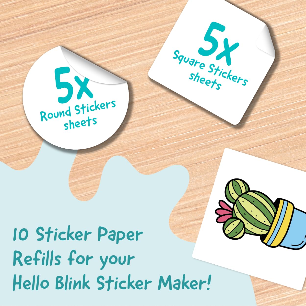 Hello Blink Sticker Maker Nachfüllpack - 10 Rollen - 5 Rund, 5 Quadratisch - Macht 400 benutzerdefinierte Aufkleber - Kompatibel mit Hello Blink Drucker (separat erhältlich) - Spaß für Kinder ab 8