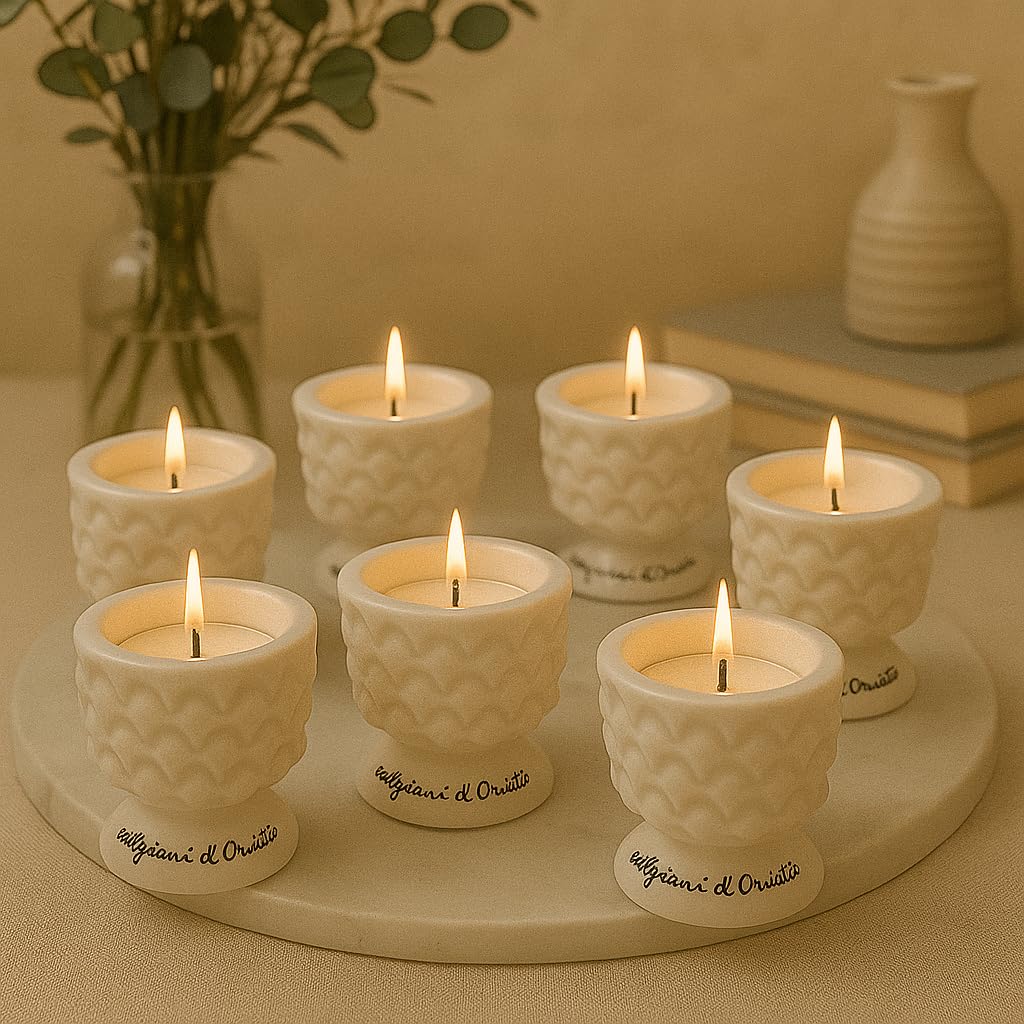 Porta Tealight Pigna in Ceramica Bianca – Set 6 Pezzi – Design Elegante per Candele Tealight – Decorazione per Casa, Tavolo o Eventi – Idea Regalo