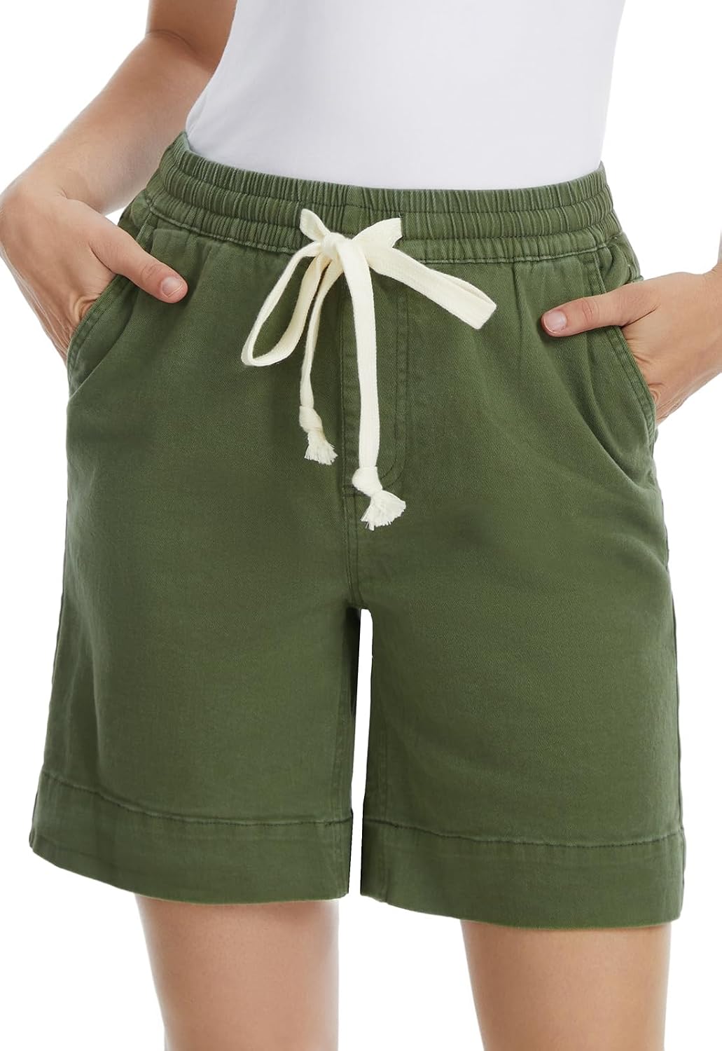 Women Bermuda Shorts Stretchy Womens Shorts 7 Inch Inseam Drawstring Pull On Jean Shorts Summer Jorts