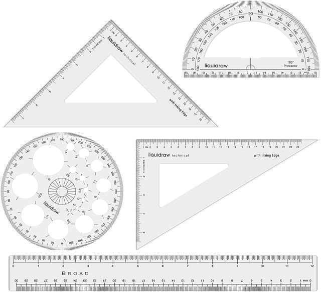 Liquidraw Set Square Triangle Ruler Geometry Set Professional Protractor Set of 5 Large