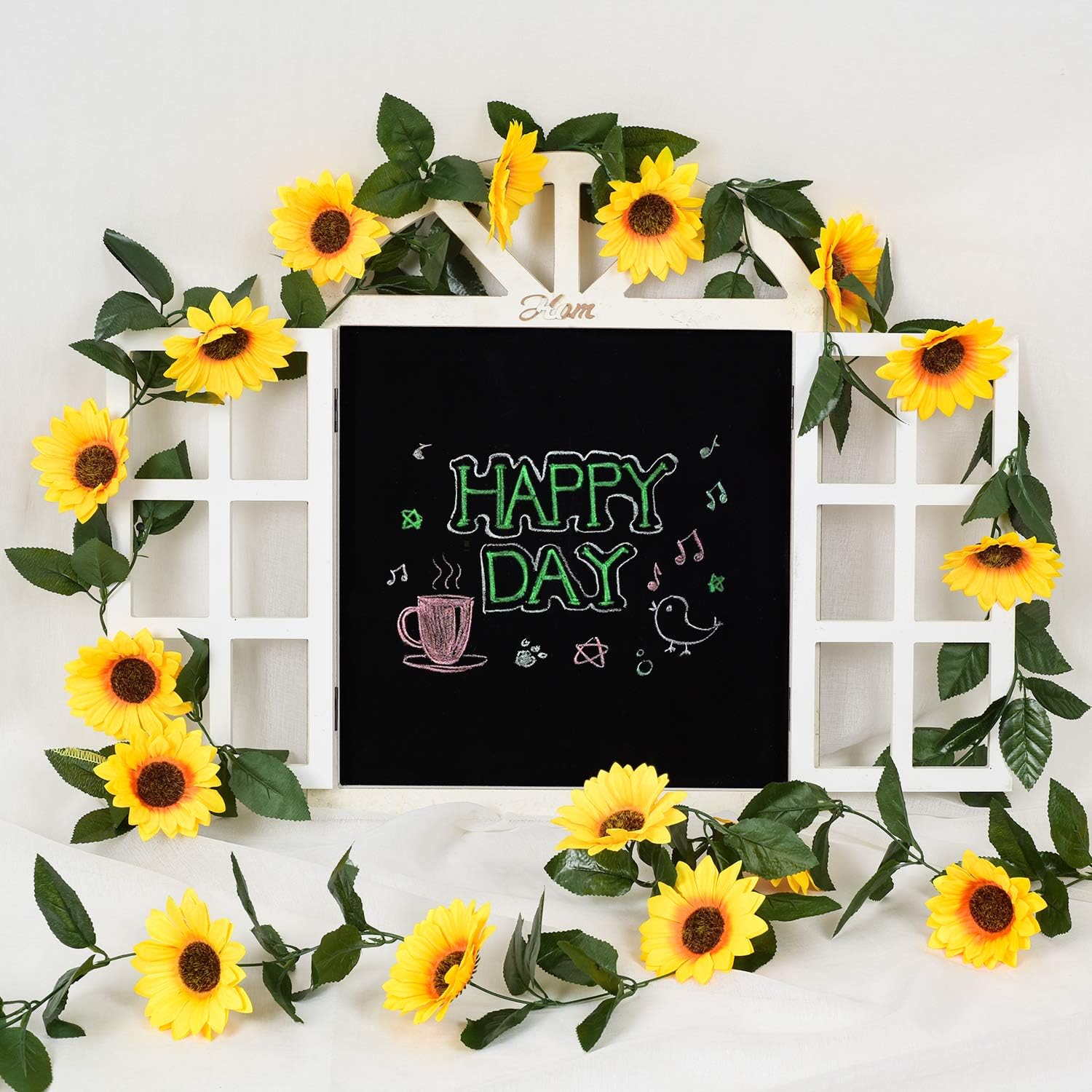 DearHouse 3 Pack Artificial Sunflower Garland Silk Sunflower Vine Artificial Flowers with Green Leaves for Wedding Table Home Decor