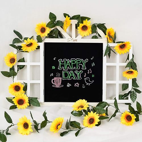 Miniatura 2 de DearHouse Paquete de 3 guirnaldas de girasoles artificiales de seda con hojas verdes para mesa de boda, decoración del hogar