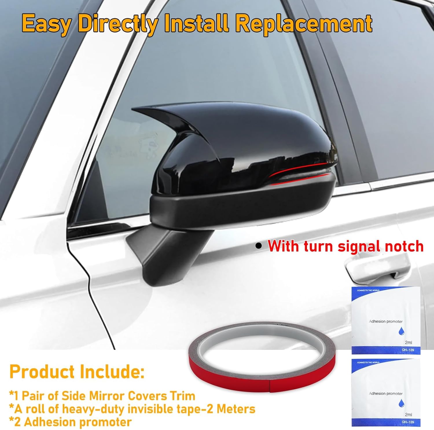 Compatible with Honda CRV Mirror Cover Overlay 2023 2024,11th Gen CRV Ox Horn Rearview Mirror Caps Trim for Driver & Passenger Side, with Turn Signal Light Gap,Glossy Black (1 Pair)
