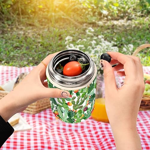 Miniatura 5 de MCHIVER Cactus Food Jar with Spoon Stainless Steel Vacuum Insulated Food Container 17 oz Thermos for Adults