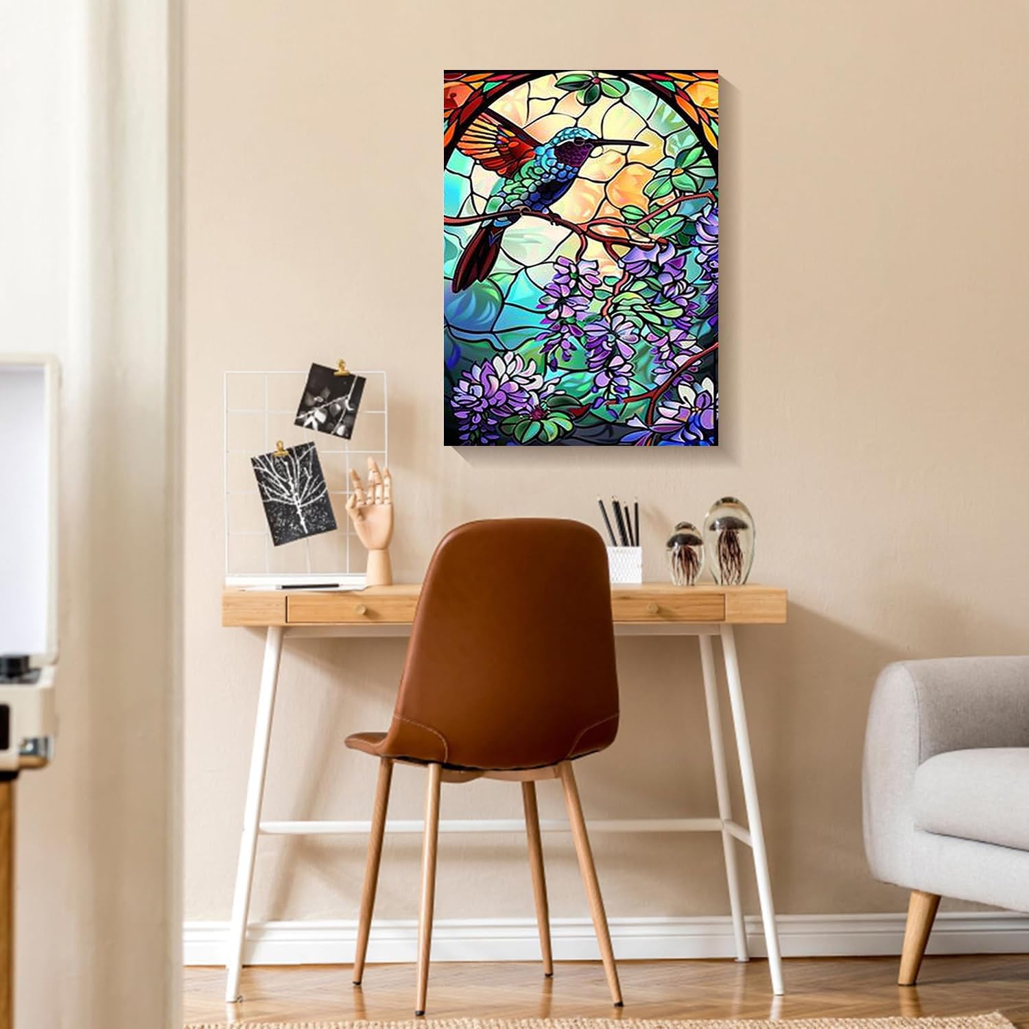 Glass Bird Paint by Number Kits 16 x 20 inch Canvas Purple Flower DIY Painting for Kids Students Adults Beginners with Brushes Acrylic Pigment Perfect for Gift Home Decor Chinese Style(with Frame)