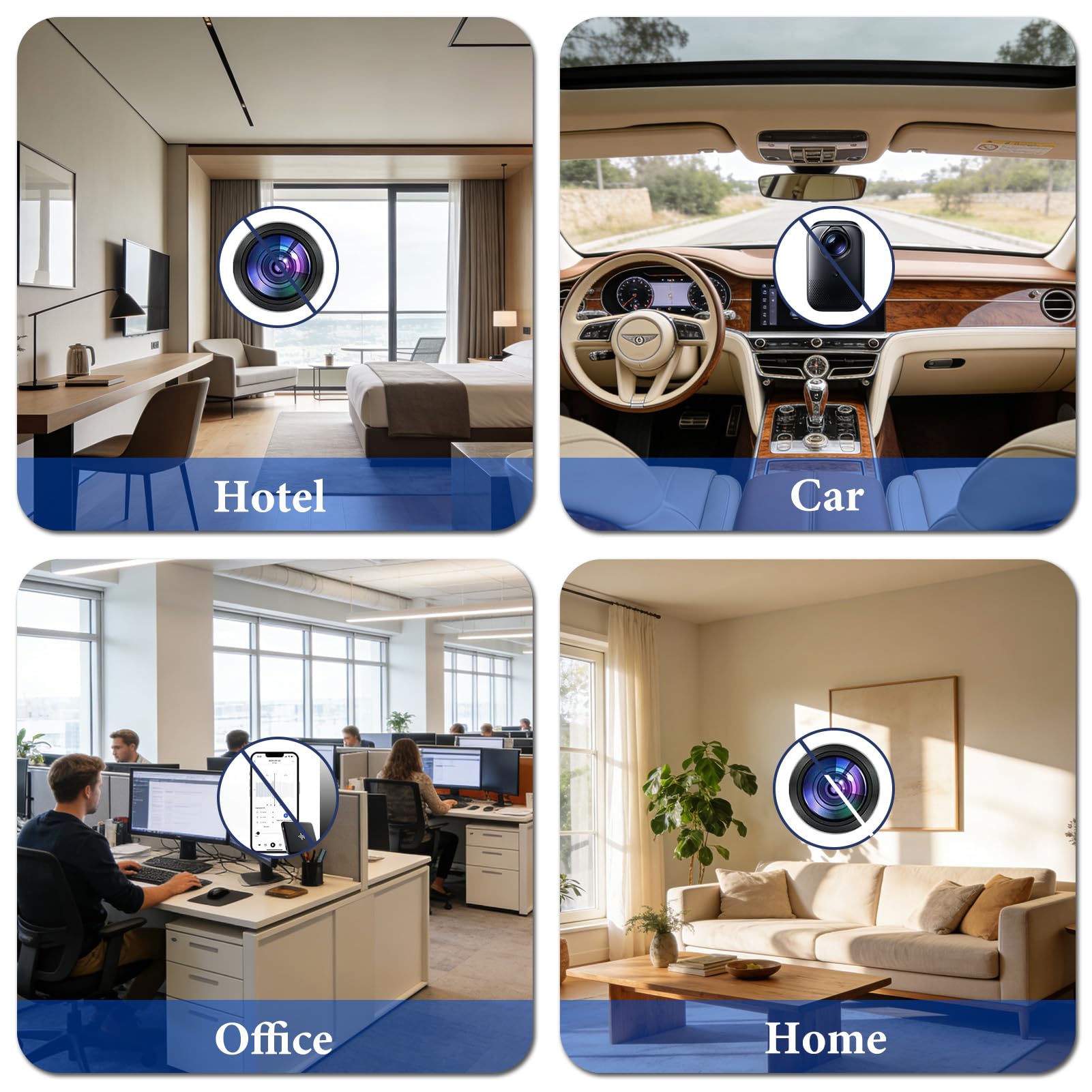 Détecteur de Caméra Cachée 4-en-1 avec Détection de Micro Espion & Traceur GPS Balayage Optique LED IR 5 Niveaux de Sensibilité Alarme Sécurité Anti-Espionnage pour Maison Bureau Hôtel Voyage