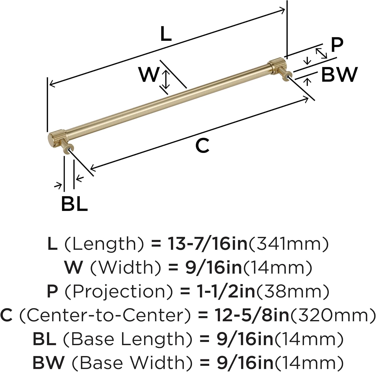 Amerock Farewind 12-5/8 inch (320mm) Center-to-Center Golden Champagne Cabinet Pull, BP37809BBZ