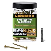 Vista 1 de LIONMAX Lag Screws 3 Inch, Structural Wood Screw #14 x 3, 50-PCS Heavy Duty Construction Screw, Rust Resistant, Washer Head, Bronze Coated Exterior