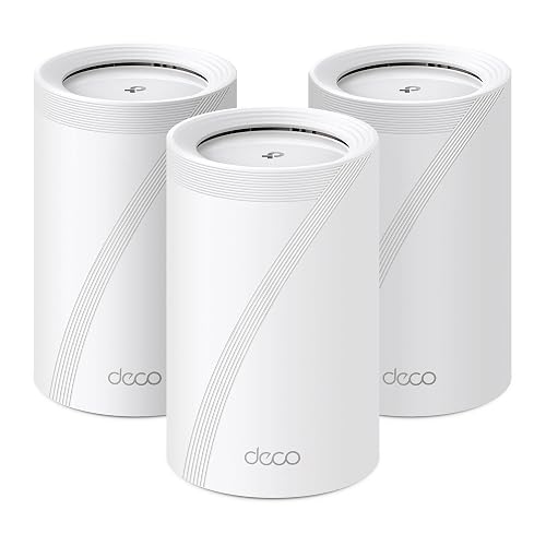 TP-Link Deco BE65 Wi-Fi 7 Mesh WLAN Set(3 Pack), Tri-Band 5760 Mbit/s (6 GHz) + 2880 Mbit/s (5 GHz) + 574 Mbit/s (2,4 GHz), 6 Streams, 4× 2,5G Ports, 1× USB 3.0