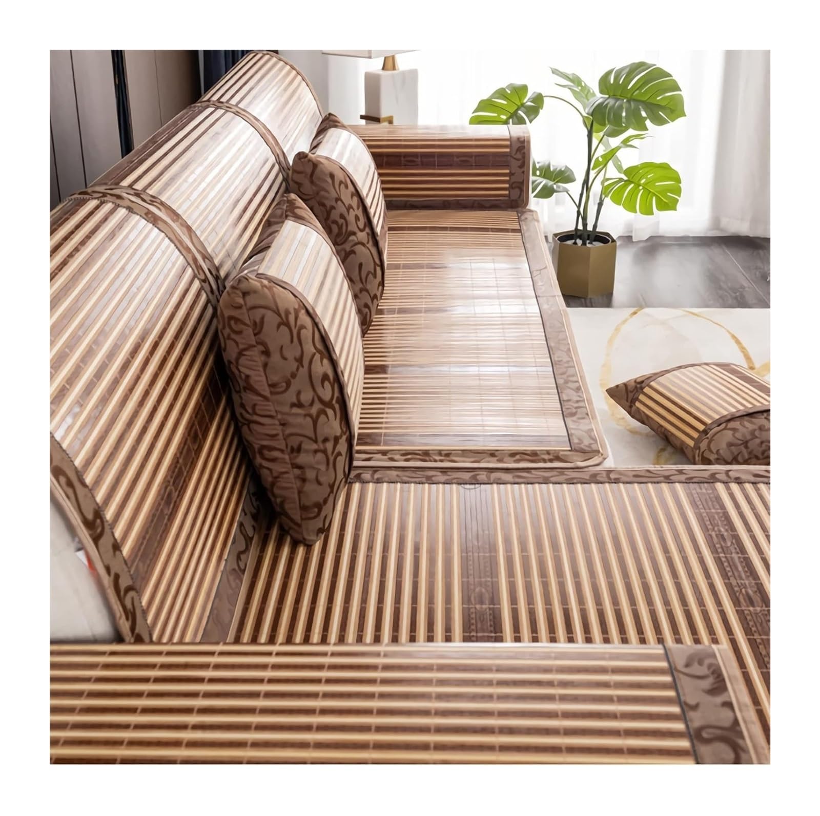 QCKNKMGG Cooling Bamboo Sofa Mat, Bamboo Cooling Sofa Mat Non Slip Summer Cushion Multiple Sizes(E,80 * 210cm)