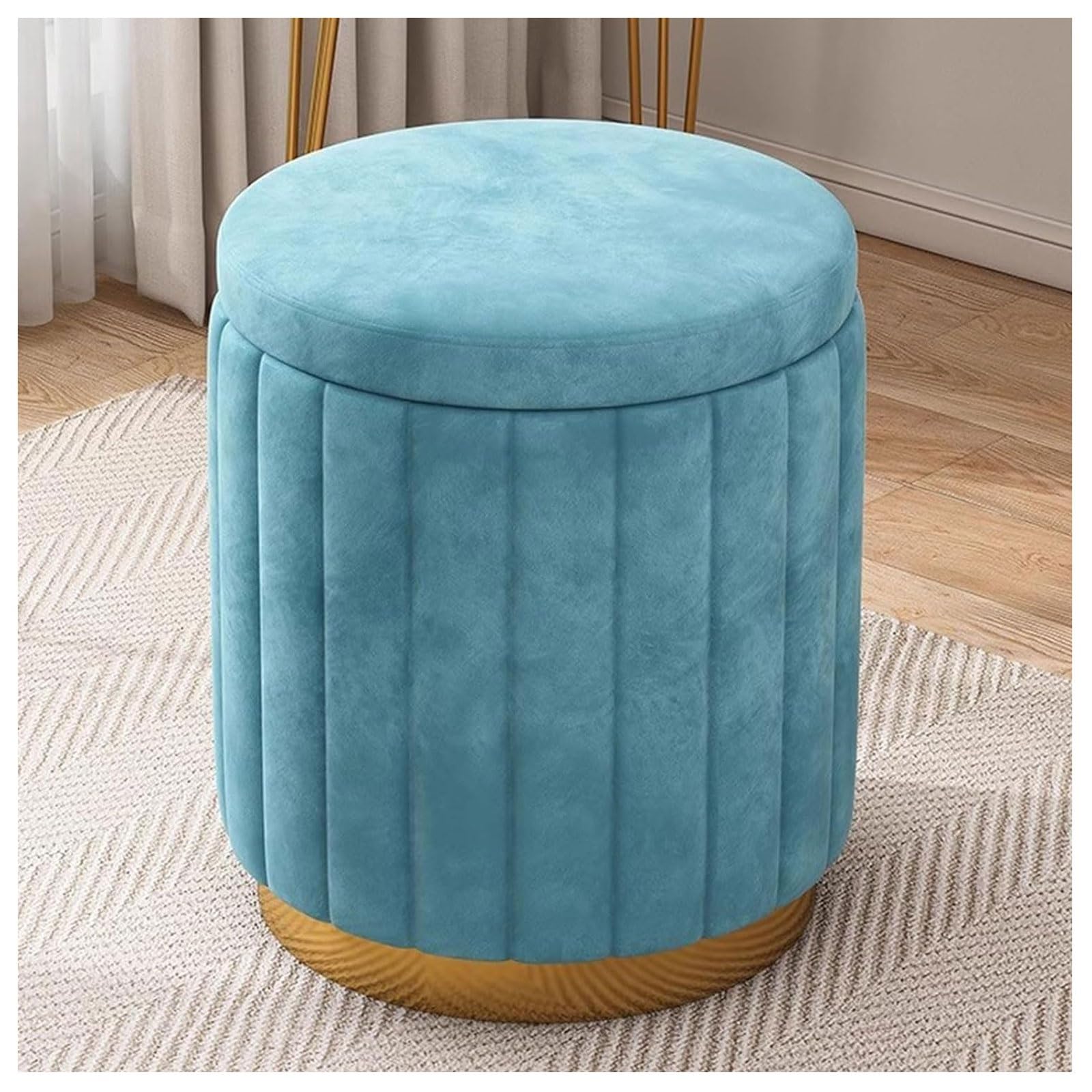 Pouf de rangement moderne au design velours et socle doré chic